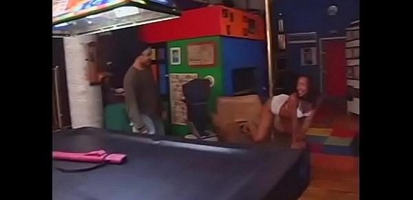  Tight ass black bitch Roxxie Renolds gets good fuck from behind from black dude on the pool table